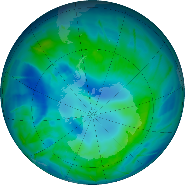 Antarctic ozone map for 20 April 2011